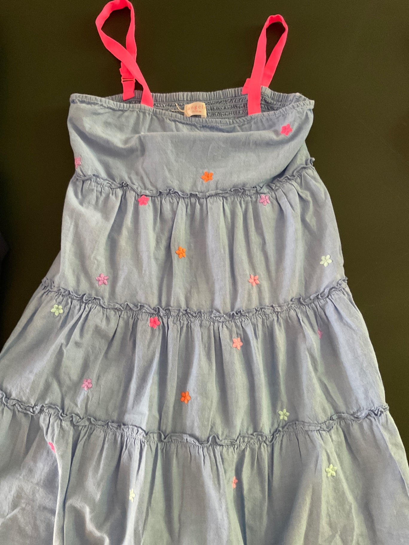 Angels Kleid Stickerei 146/152 Grau mit mehrfarbigen Blumen