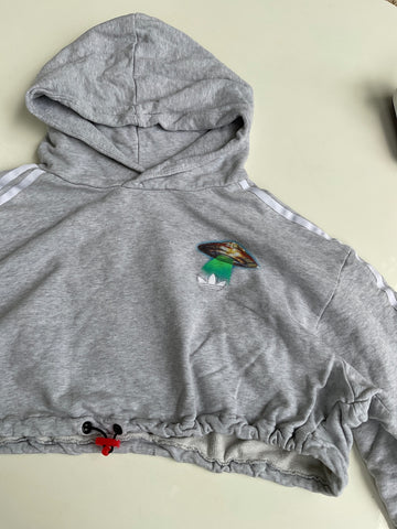 Adidas Hoodie kurz mit Kapuze S Grau