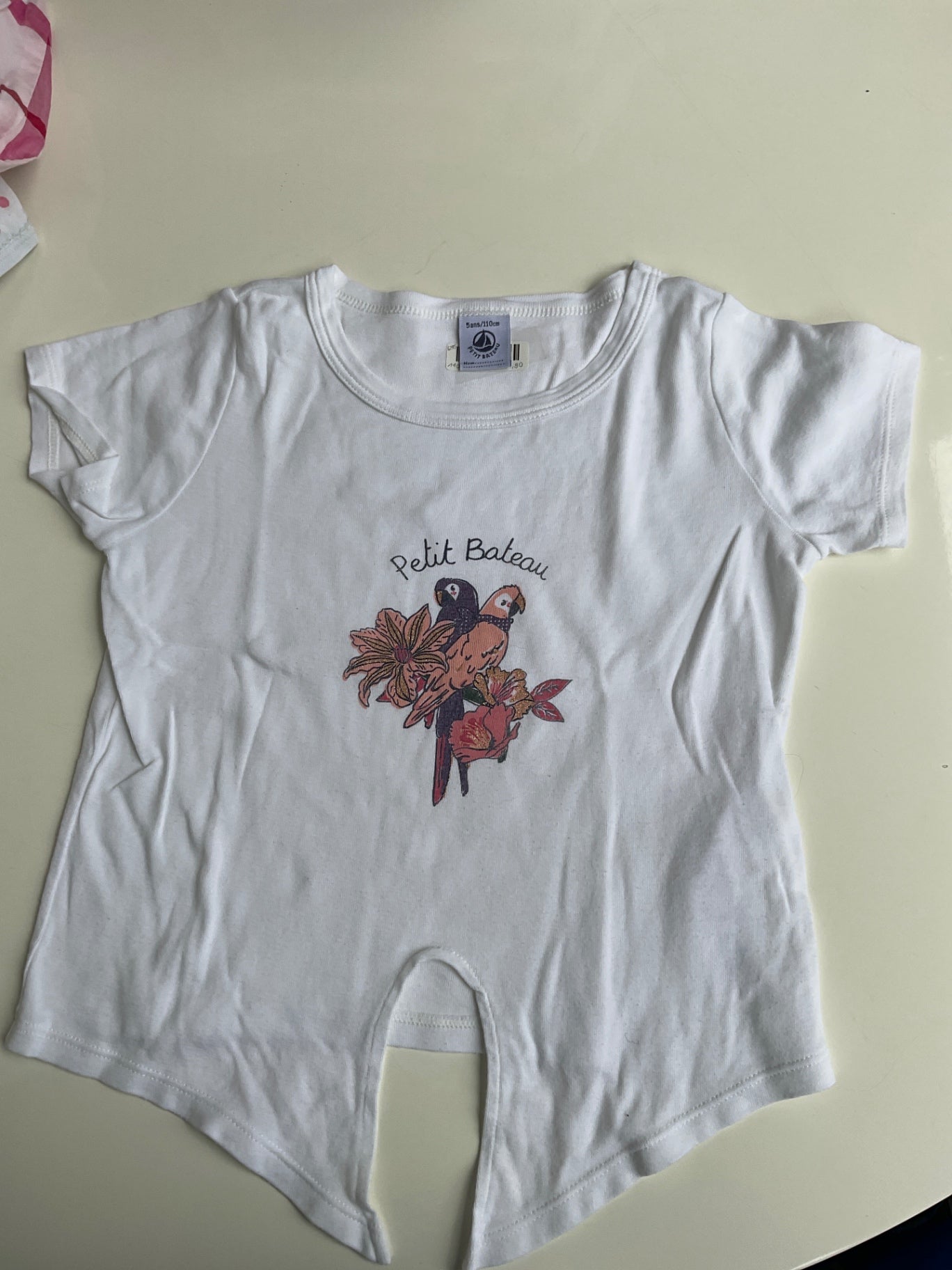 Petit Bateau T-Shirt 110 Weiß mit Papageien