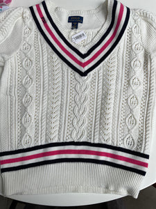 Polo Ralph Lauren Oberteil Strick 176 Weiß mit Streifen am Ausschnitt