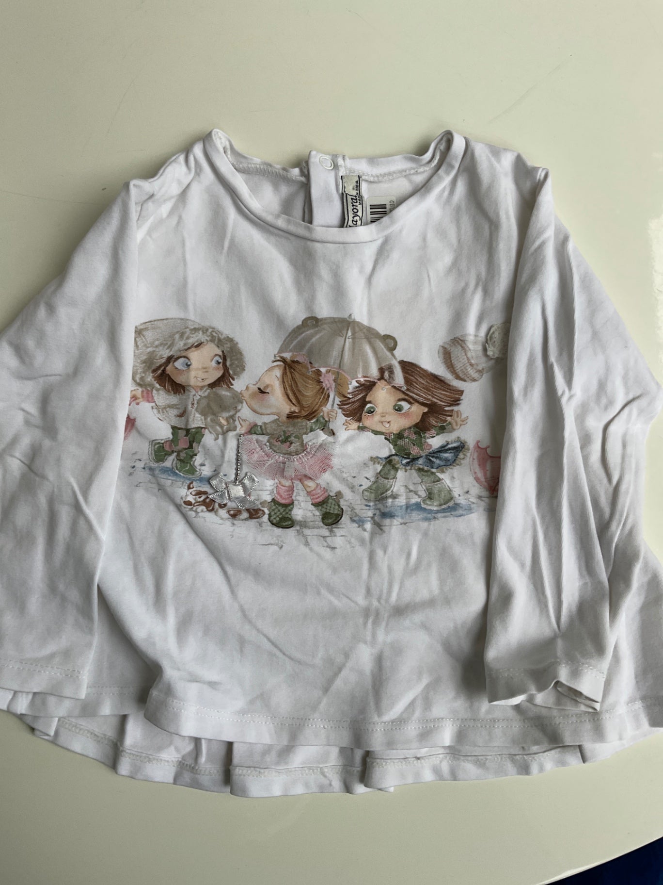 Mayoral Langarmshirt 86 Weiß mit Kinder..