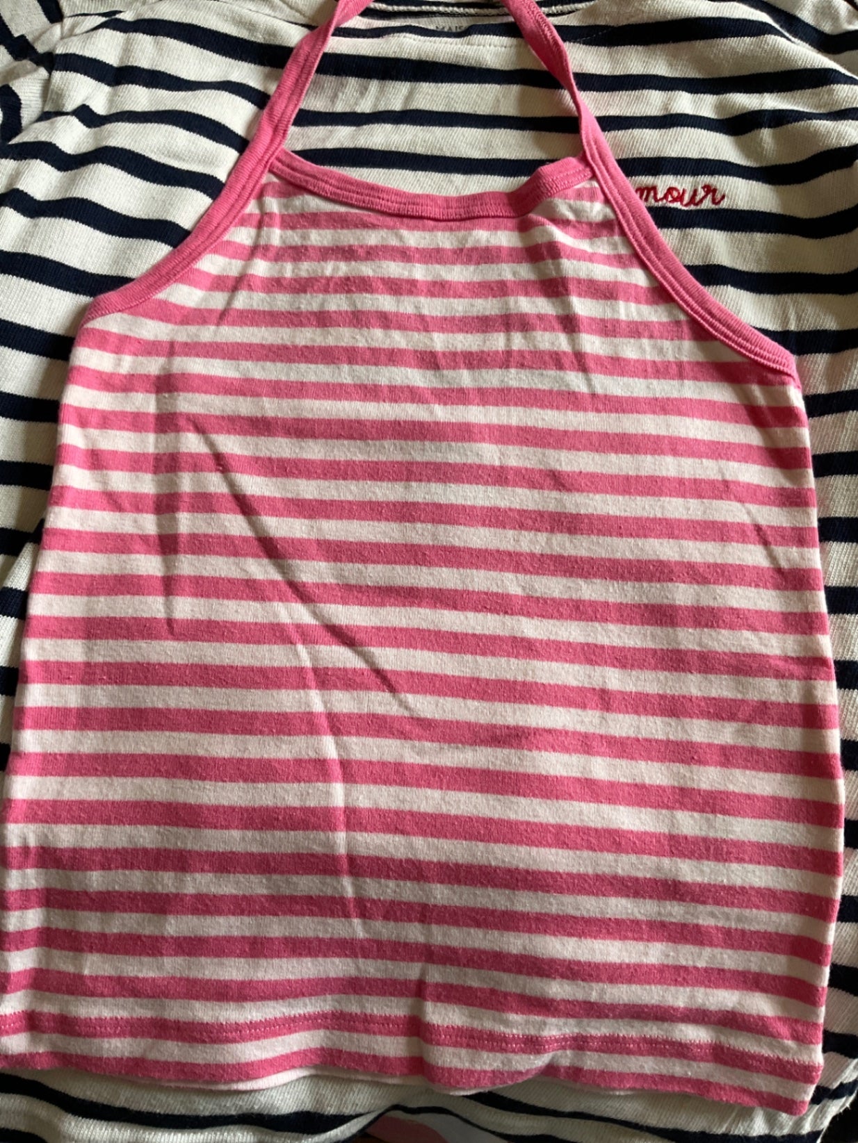 PETIT BATEAU  Trägershirt 128 Rosa und Weiß gestreift