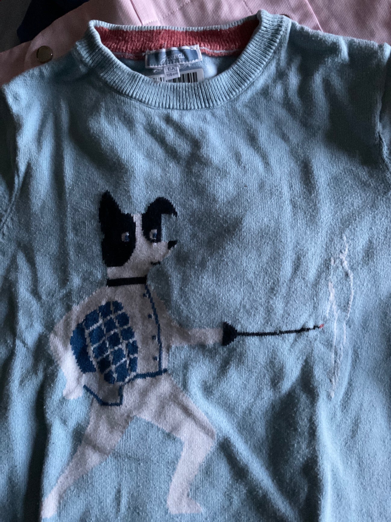Jacadi Pullover Fechtender Hund 116 Hellblau