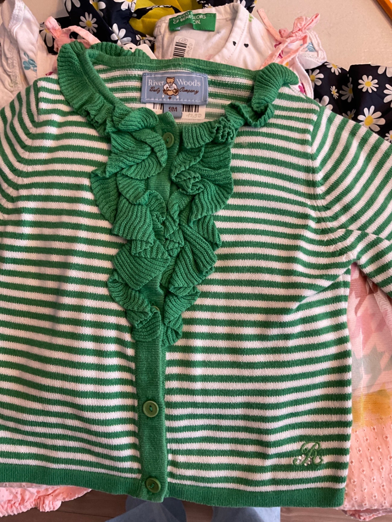 River Woods Cardigan 74-80 Grün und Weiß