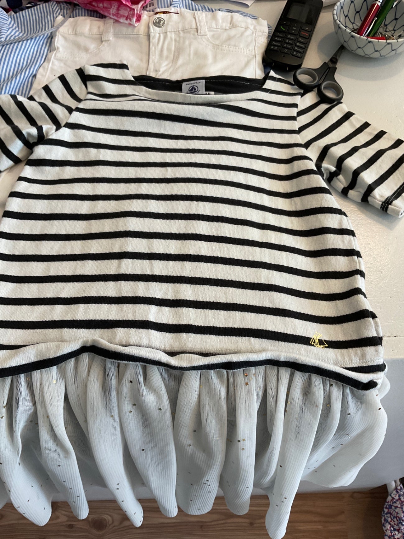 Petit Bateau Kleid 128 Schwarz und Weiß