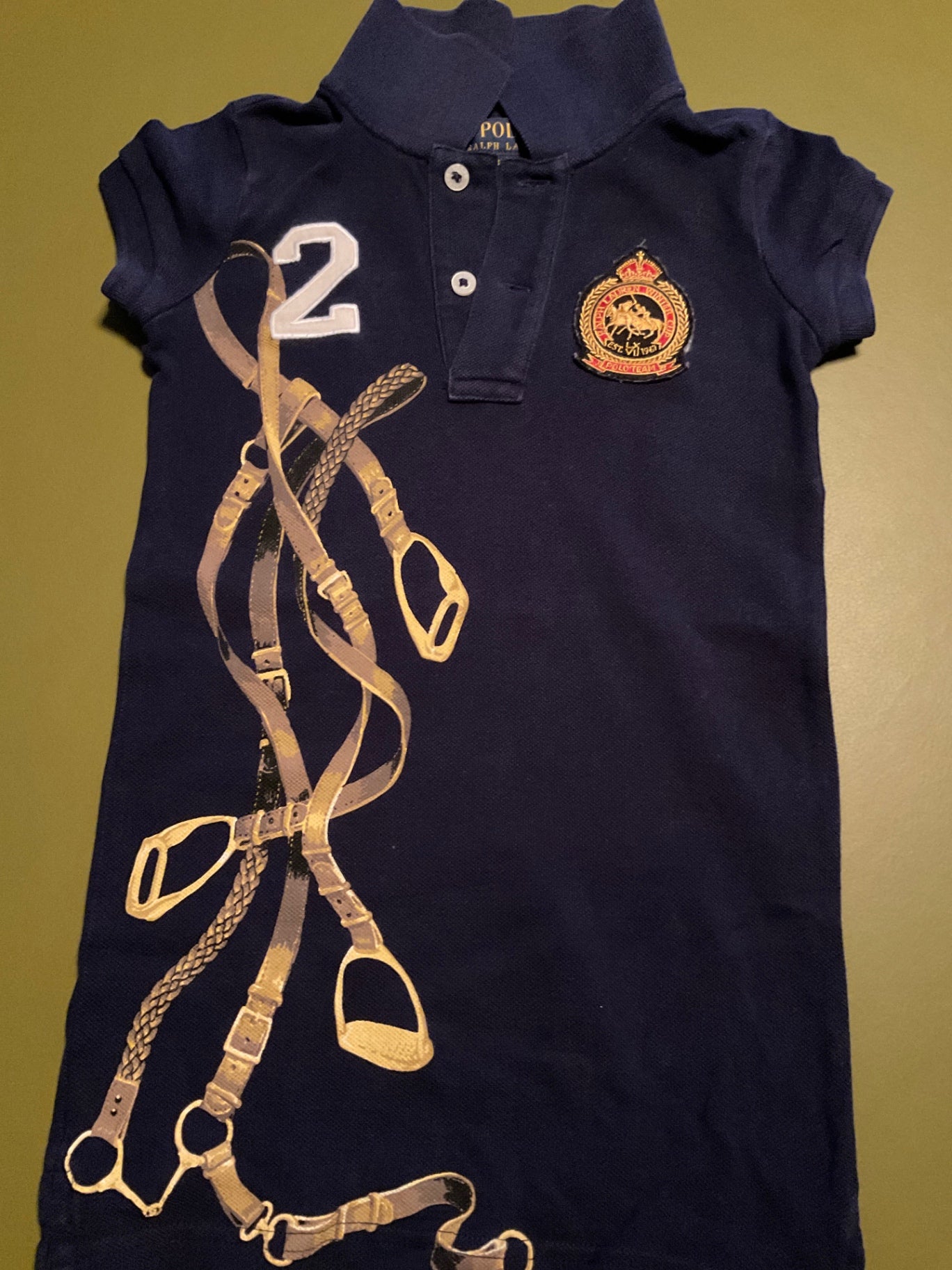 Ralph Lauren Polokleid 98 Blau mit Hufeisen Applikation