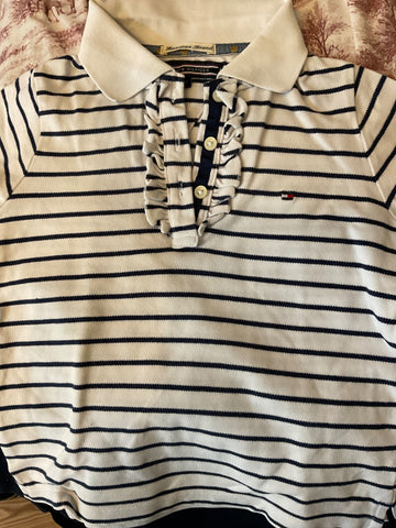 Tommy Hilfiger Polohemd mit Rüschen 98 Weiß und Marineblau gestreift