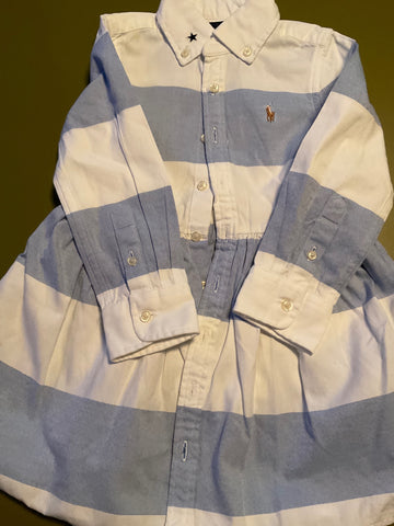 Ralph Lauren Hemdblusenkleid 98 Weiß und Hellblau gestreift