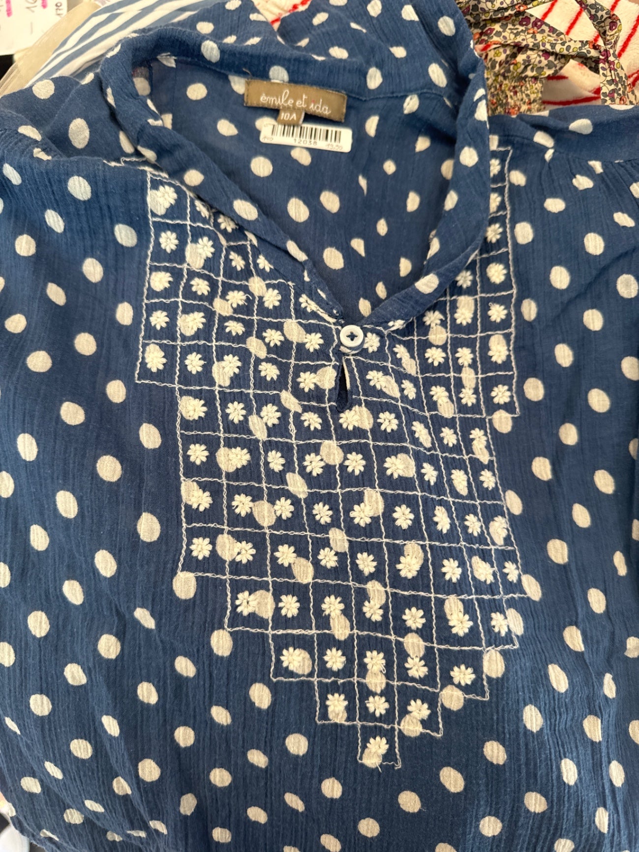 Emile et Ida Bluse 140 Blau mit weißen Punkten