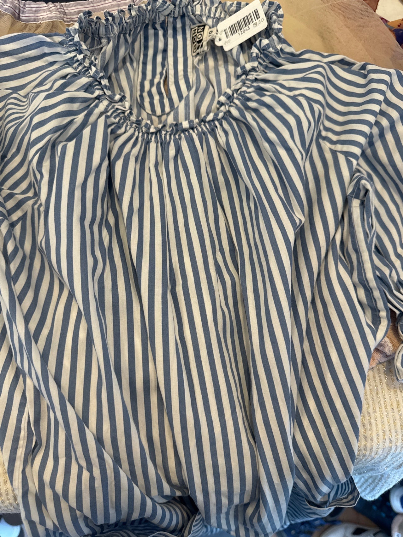 Bonton Blusenkleid 140 Weiß und Blau gestreift