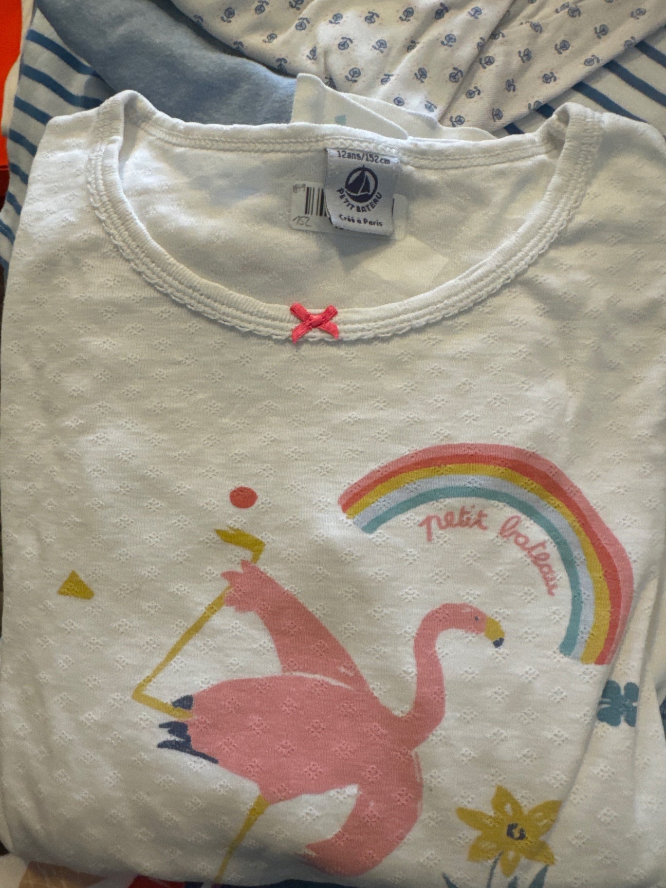 Petit Bateau Pyjama Flamingo 152 Weiß mit Muster