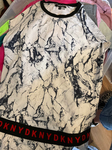 DKNY T-Shirt Kleid 164 Weiß mit schwarzem Muster