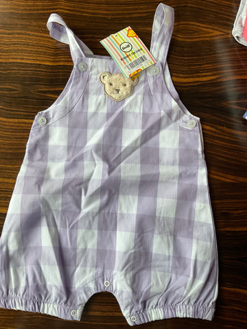 Steiff Latzhose 56 Lila weiß kariert
