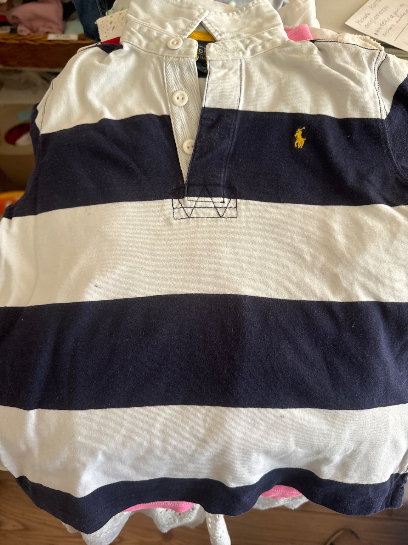 Ralph Lauren Poloshirt *Flecken vorne 116 Weiß und Blau