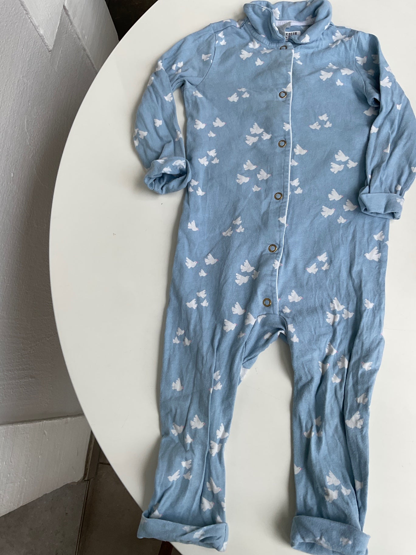H&M Strampler o. Fuß 86 Blau mit weißen Vögelchen
