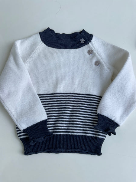 Sense Organics Pullover 62/68 Weiß und Blau Streifen