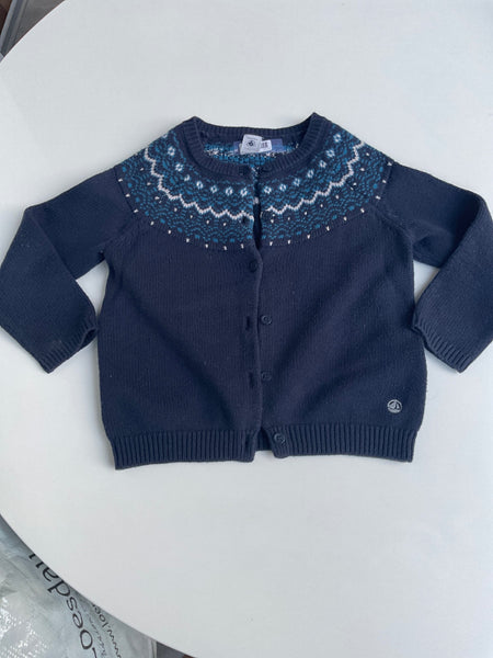 Petit Bateau Strickjacke 110 Marineblau / Norwegermuster