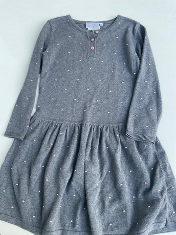 Happy Girls Kleid Strick 116 Grau mit rosa Punkten