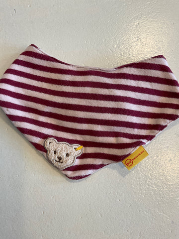 Steiff Lätzchen 1 Dunkelrot und Weiß gestreift