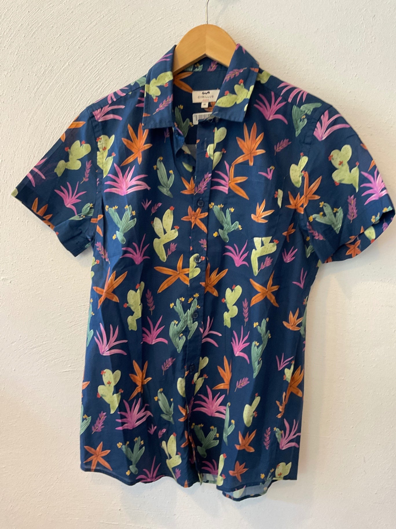 Cyrillus  Hemd 164 Blau mit buntem Muster / 🌵