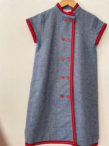 Neck Neck Kleid  110/116 Blau, Rot / Fischgrätenmuster