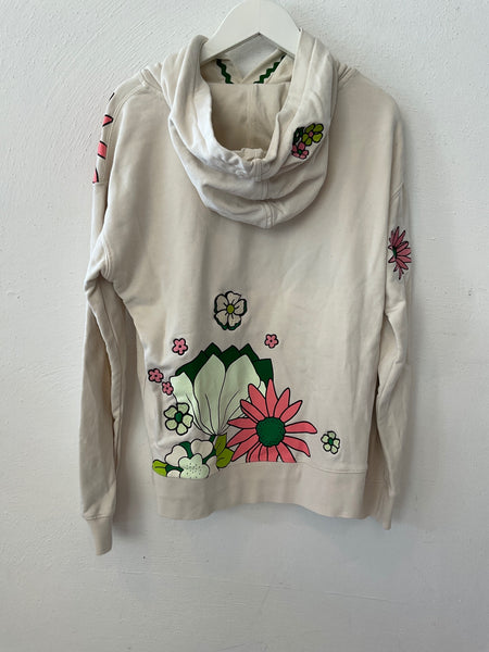 Scotch & Soda Hoodie mit Kapuze 152 Creme mit Blumenapplikationen *Flecken vorne