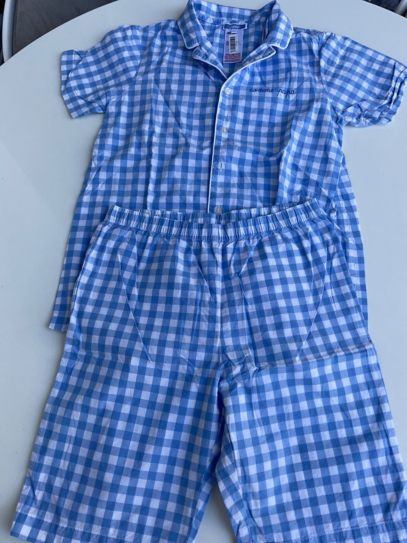 Jacadi  Pyjama 152 Blau und Weiß Kariert