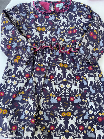 Lilly + Sid Kinderkleid 120/116 Mehrfarbig (dunkelblau, weiß, rosa, gelb) Tiermotive