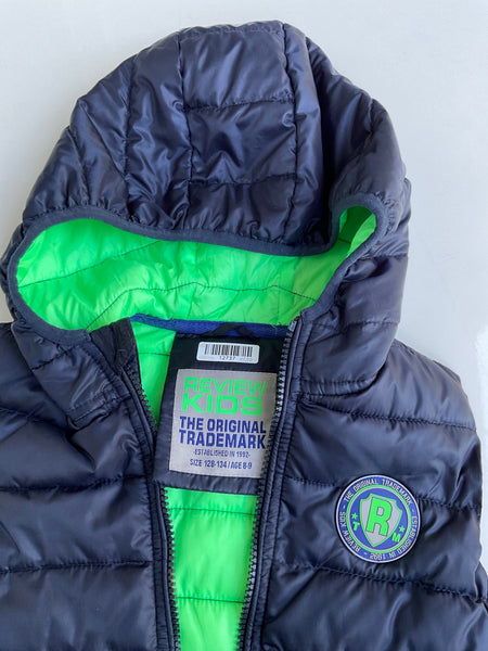REVIEW KIDS Weste mit Kapuze  128/134 Dunkelblau / NEONGRÜN