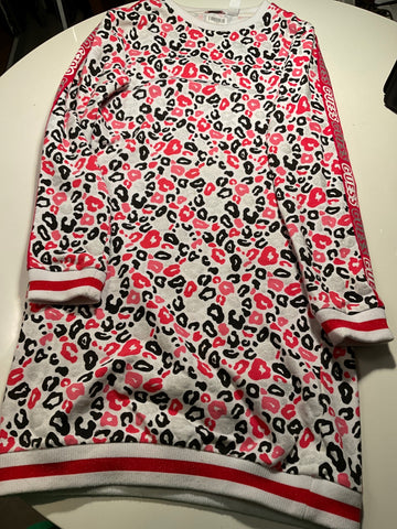 Guess Kleid 176 Weiß mit rosa und schwarzem Leopardenmuster