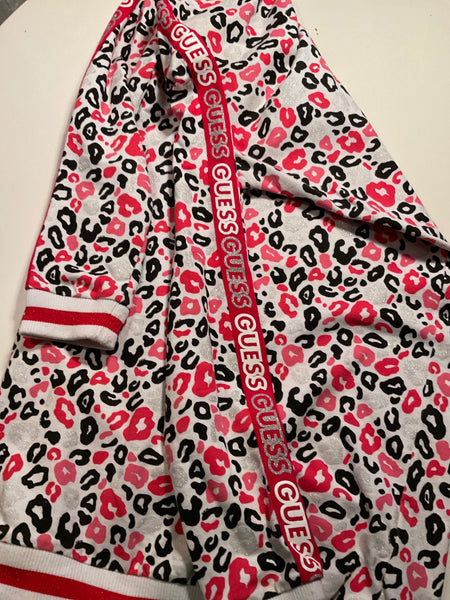 Guess Kleid 176 Weiß mit rosa und schwarzem Leopardenmuster