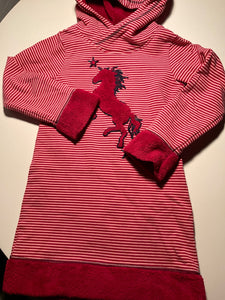 Jako-o Kleid mit Kapuze 128/134 Rot gestreift mit Pferd