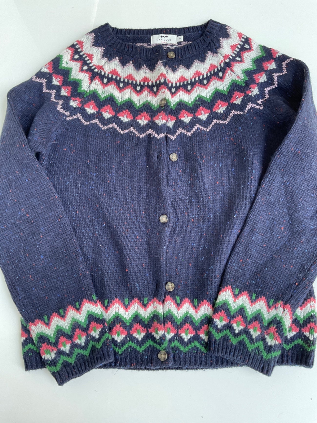 Cyrillus Strickjacke 152 Blau mit mehrfarbigem Muster / Norweger