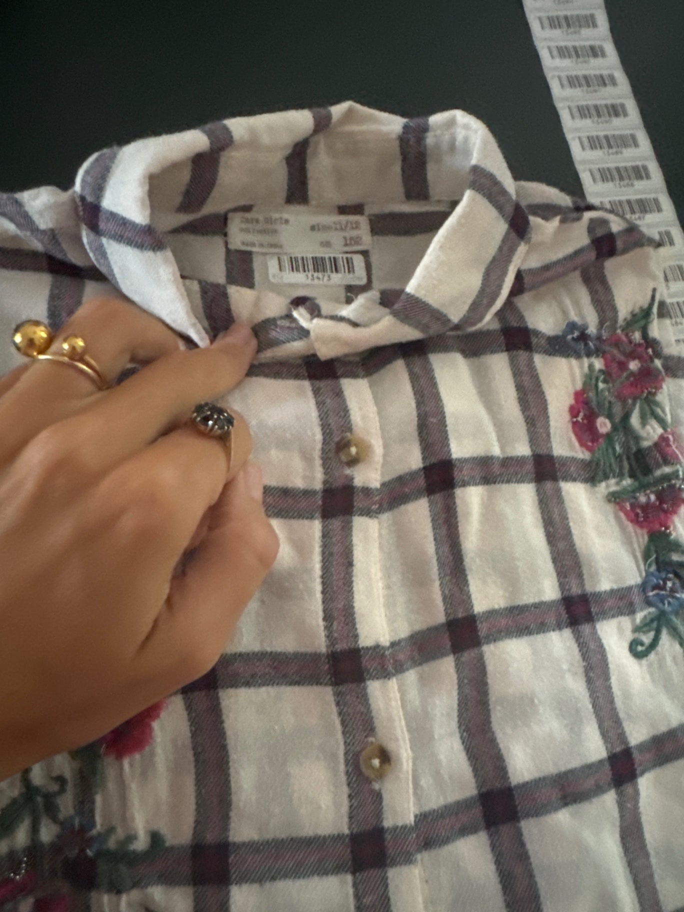 Zara Hemd *Stickerei 152 Weiß mit Karomuster