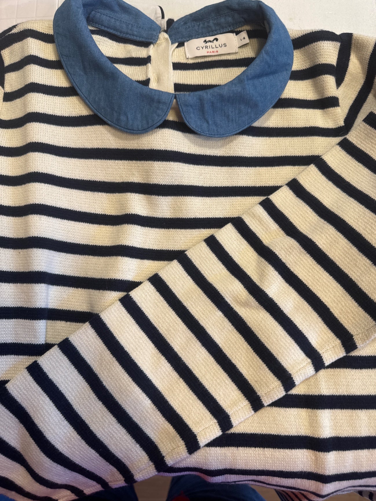 Cyrillus Pullover *Kragen 164 Weiß und Dunkelblau