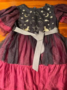 MiniBoden Kleid Halloween 146/152 Schwarz und Pink mit Silbersternen und Katzen