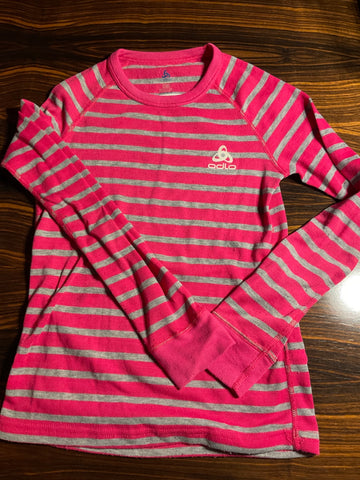 Odlo Langarmshirt 140 Pink und Grau gestreift