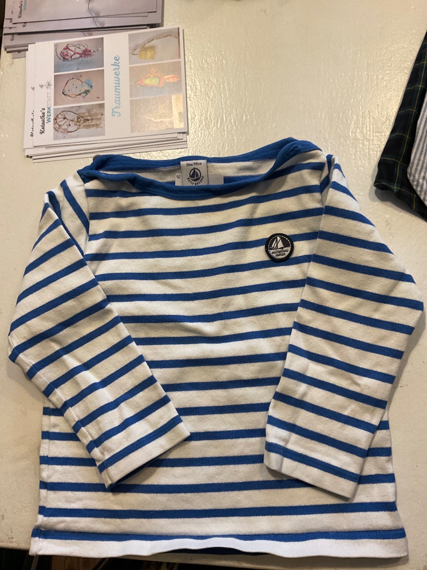 PETIT BATEAU Langarmshirt 92 Weiß und Blau