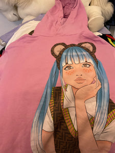 Fendi Hoodie mit Kapuze 152 Rosa mit Mädchenmotive