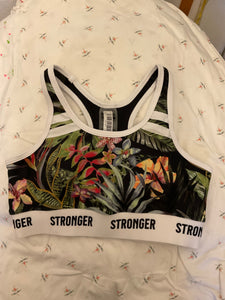 Stronger Sport-BH XS Schwarz, Weiß mit farbenfrohem Blumenmuster
